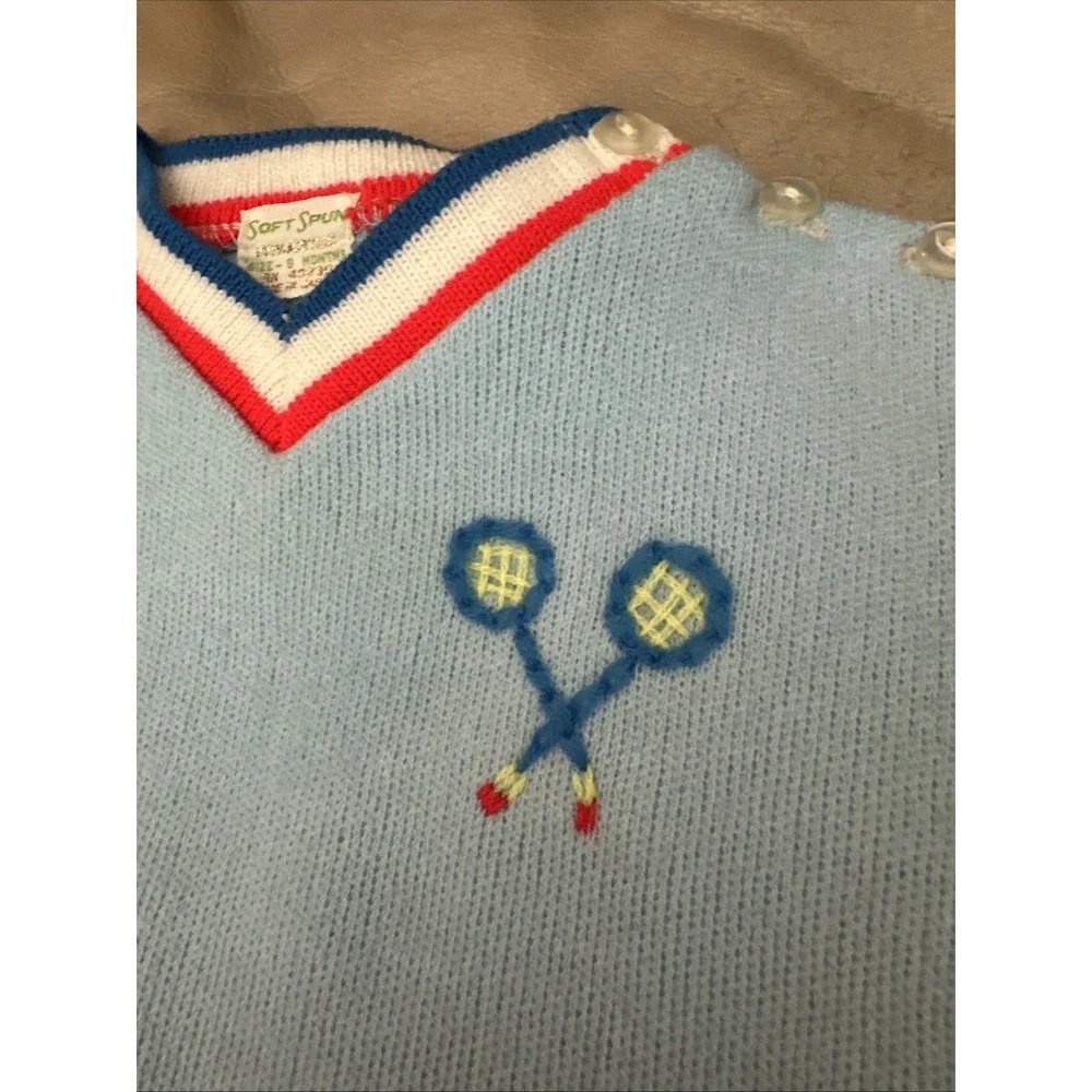 vintage spun cotton baby short set blue white and red tennis‎ 6 months Japan